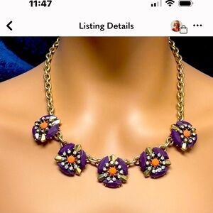 J.Crew Purple & Coral Stone Statement Necklace